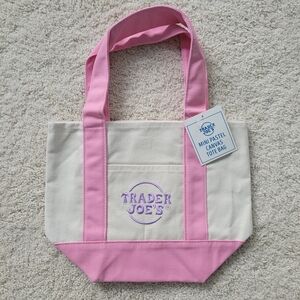 NWT- Trader Joe's Pink, Purple, Cream Mini Pastel Canvas Tote Bag